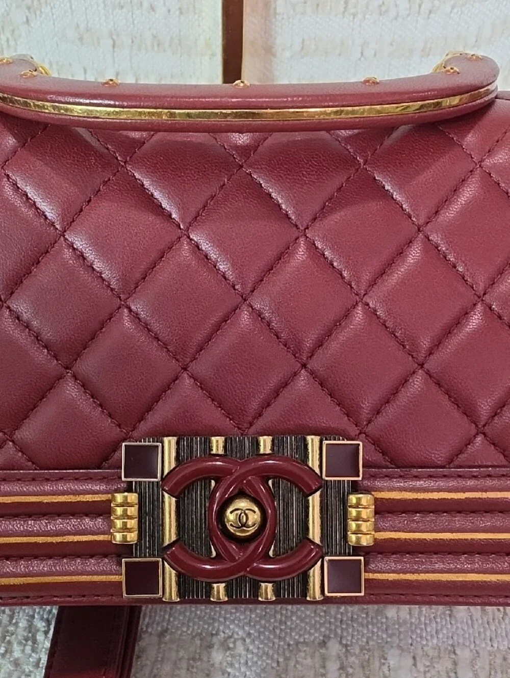 Chanel Boy Quilted Top-Handle Shoulder Bag in Deep Burgundy Small